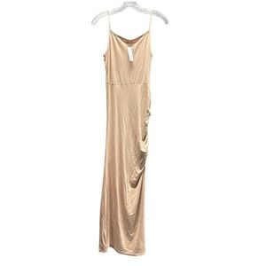 LIVI by Olivia Rae Women's Long Dress Side Ruched Sleeveless Rayon Size S Beige